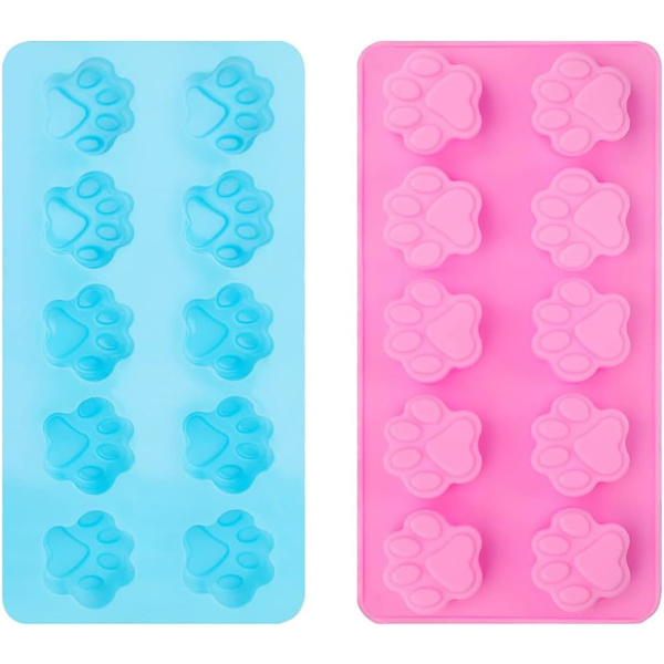 2-pack tassar i silikonformar, 10 håls chokladform hund silikonform återanvändbar valp katt tass isform DIY bakverktyg för pudding