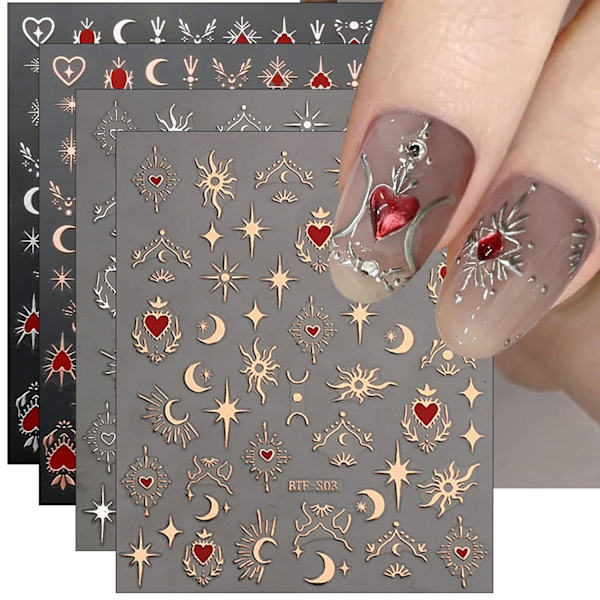 9 ark Måne Stjärna Nagelkonst Dekaler Självhäftande Pegatinas Uñas Sol Nageltillbehör Nagelkonst Design Dekoration Tillbehör