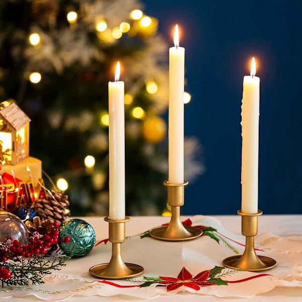 Guld Lysestager: 2 Pak Metal Keglelys Stager, Vintage Lysestager, Tyk Guld Messing Lysestager til Middagslys Julelys