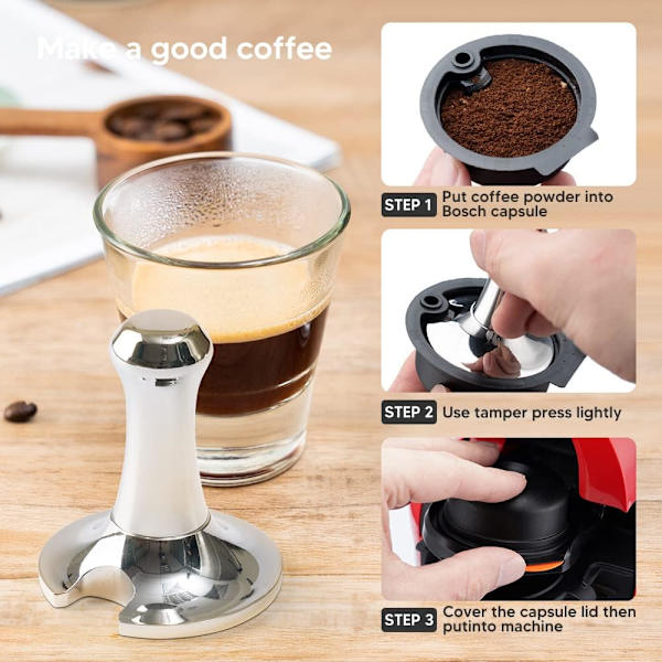 Kaffe Tamper Rostfritt Stål Espresso Kaffe Tamper Kompatibel med Återanvändbar Bosch