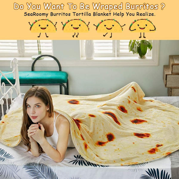 Burritos Tortilla Wrap Teppe, Nyhet Morsomme Gaver Gigant Tortilla Rund Myk Teppe for Barn 卷饼2 120X120CM