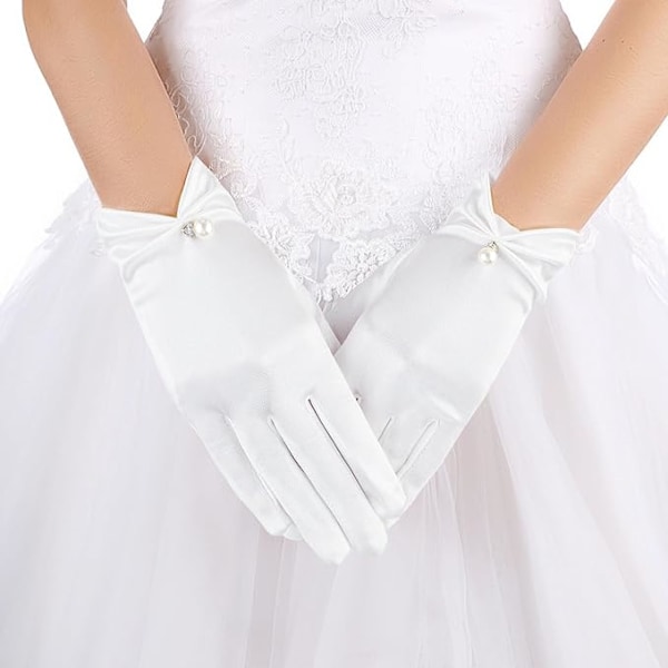 Korta handskar, Satänghandskar, Vita Bröllopshandskar Eleganta Dam Bröllopshandskar Blommig Spets Handledshandskar Sommarbröllop Opera Middagshandskar