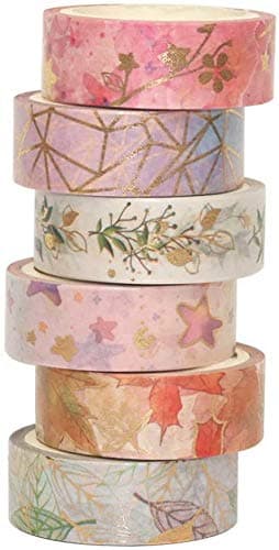 Tejpset, dekorativ tejp, pysselmaterial för DIY, Bullet Journal, pyssel, presentinslagning, scrapbooking (6 rullar)