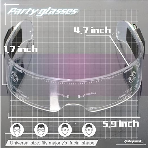 Unika 7-färgade Cyberpunk LED Visor Glasögon Luminous Glasögon Festival Coola Saker Neon Roliga Glasögon Light Up Trippy Glasögon