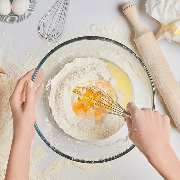 Visp i rustfritt stål, eggevisp for blanding, visping, pisking, røring, matlaging, baking og røring (liten)