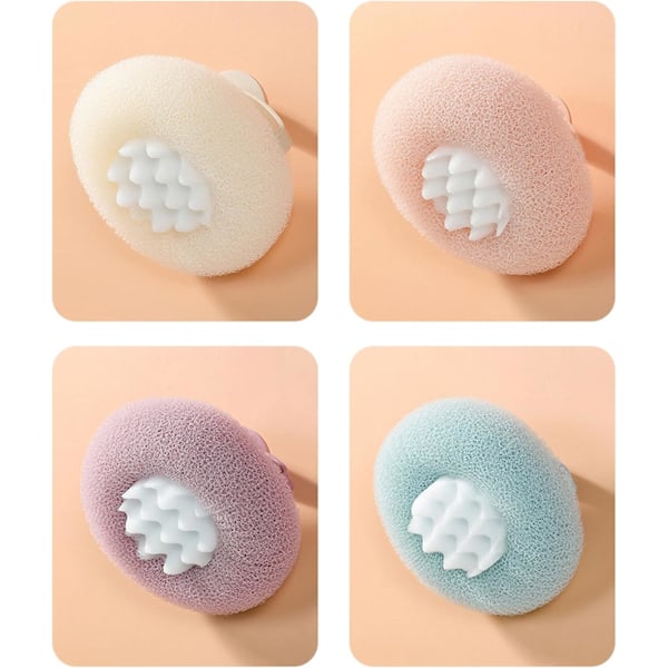 TAPT 2-i-1 Solrosbadbollar, 4-pack Exfolierande Duschsvampar med Sugkopp, Exfolierande, 4 Färger