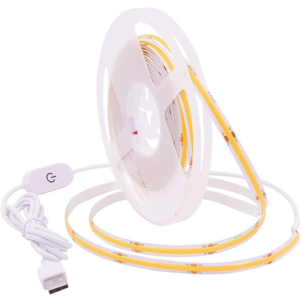 Dimbar COB LED-ljusremsa med vit dimmerbrytare, 5V USB flexibel ljusremsa, självhäftande tejp (Cool White,) 2 meters