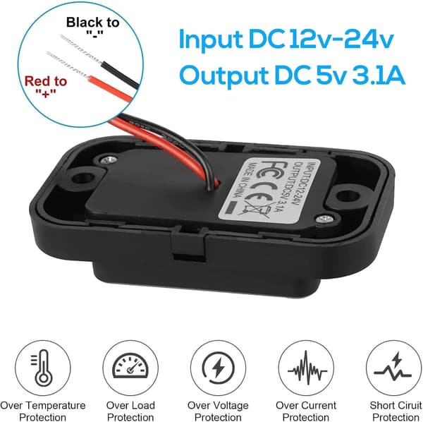 RV USB-uttak, QC3.0 USB A & USB C-porter Ladekontaktpanel, med LED-lys for 12V/24V bilbåt, 2 stk