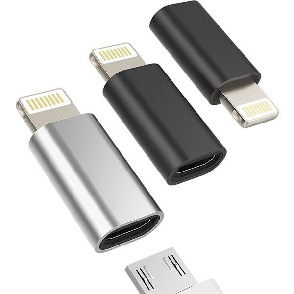3-pakkauksessa, Yhteensopiva Lightning-uros - Micro USB -naaras -sovittimen kanssa, Yhteensopiva iPad Air -latauskaapelin liittimen kanssa