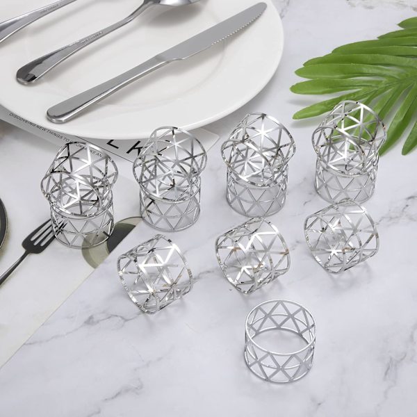 Servettringar, 12 stycken, ihåliga metallservettringar, bordsdekoration för bröllop, fest, födelsedag, jul, silver