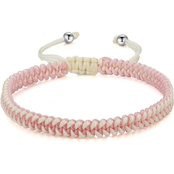 Punottu köysirannekoru naisille, miehille, tytöille, pojille, syntymäpäivälahja, ystävyyslahja, pariskunnalle, käsintehty koru Pink-white