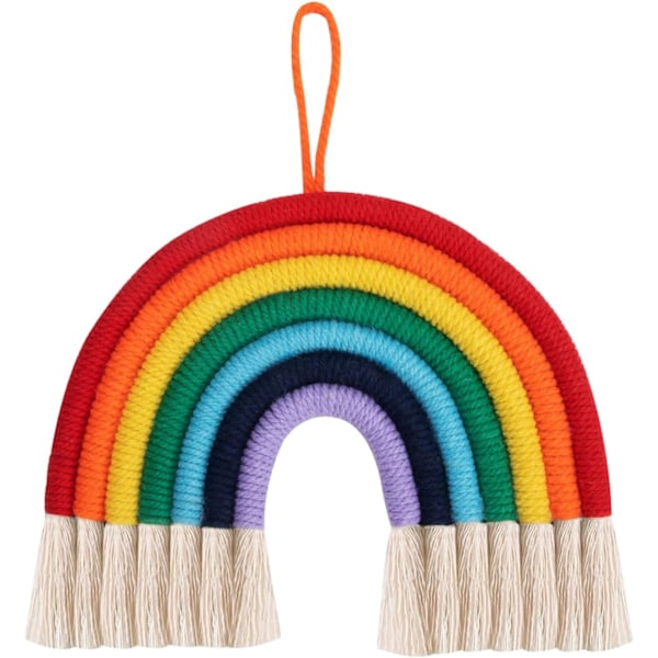 Handvävd Regnbågsväv Dekorativ Hängande Trasa Väv Macrame Väggväv 7 Flätade Rep för Sovrum Vardagsrum Barnkammare Baby Barn