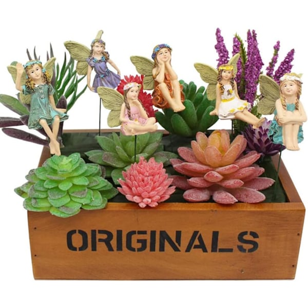 Miniatyrféfigurer, 6 Delar Féträdgårdstillbehör, Miniatyrhartsféstaty, Utomhus Mini Féträdgårdsprydnader