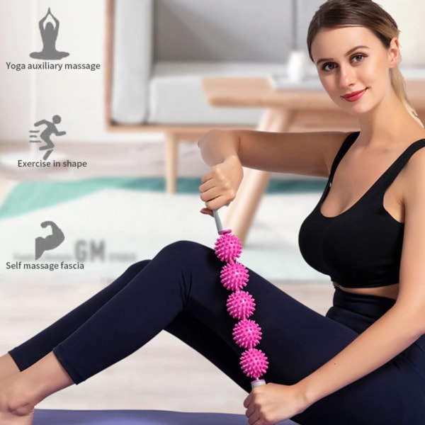 Håndholdt massagemuskelrullestav og terapibolde - 360 spændingsreduktion og frigørelse - dyb vævs- og benmuskelstramhed (rosarød)