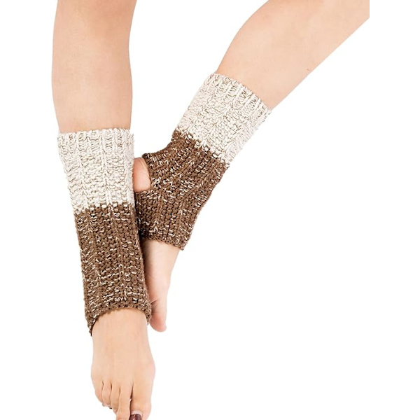 Strikkede yogabenvarmere for damer, myke strikkede heklede yogasokker, chunky boot cuffs Toppers sokker, damegamacher for dans eller ballett old khaki/ivory