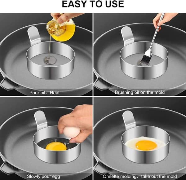 Eggering, Omelettform i rustfritt stål, Non-Stick pannekakeringsform for steking av egg, eggsirkler