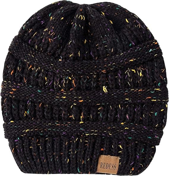 Slouchy Beanie Hue til kvinder Vinter Varm Chunky Blød Oversized Kabelstrikket Hue (Konfetti Sort)
