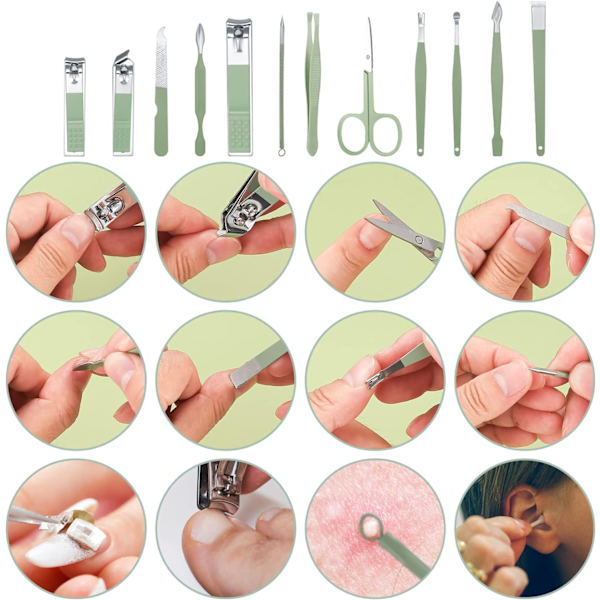12-delars Manikyrset Professionella Nagelklippare Set Nagelsvård Verktyg, Rostfritt Stål Nagelklippare