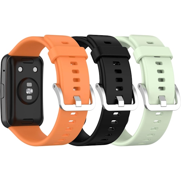 (3-pack) Remmar kompatibla med Huawei Watch Fit-rem, mjukt silikon sport ersättningsfärgband för kvinnor män (svart+orange+grön)