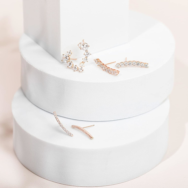 14K Guldpläterade Sterling Silver Post Cubic Zirconia Ear Crawler Örhängen