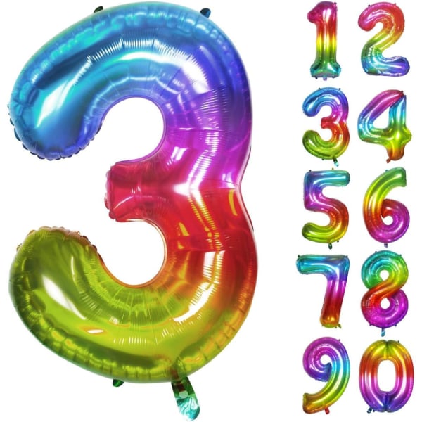 Födelsedag Nummer Ballong  40Inch Stora Nummer Ballonger, Regnbåge Nummer 3 Ballong för Födelsedag Dekorationer (Nummer 3 )