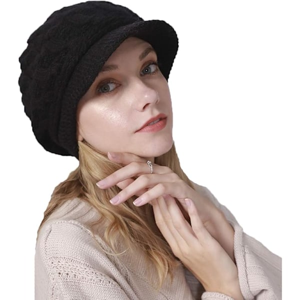 Dame vinter strikkede luer, luer, ullbereter Black