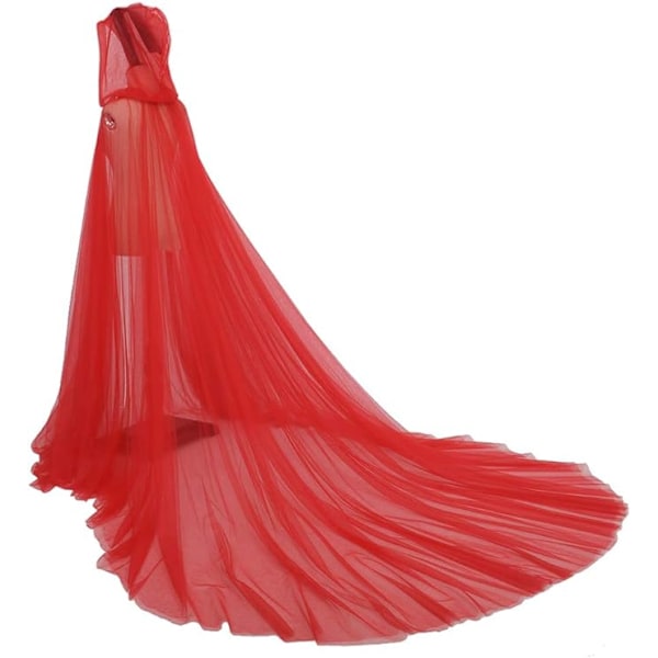 Tulle Kappe Bryllupskåpe med Hette Lang Jakke Brud Pels Red