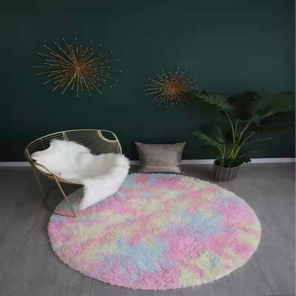Runde, myke regnbue-tepper til jenterom, raggete sirkel lekematte (120cm*120cm)