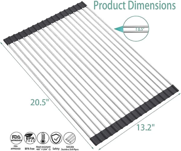 Rullbar diskställ, SUS304 över diskbänken Multipurpose Roll-Up diskställ, svart