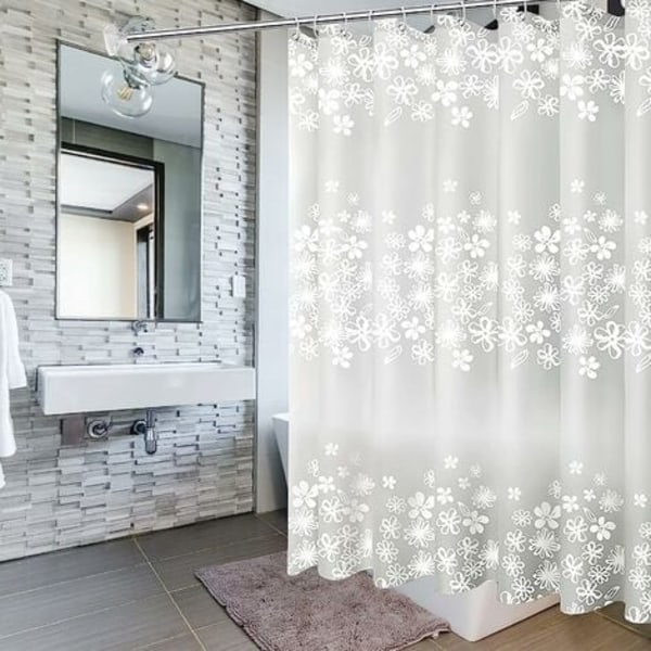 Shower Curtain, 200x200cm Bathroom Curtain Liner with  Hook Rings, Mildew Proof Antibacterial Waterproof Washable, for Bathtub Bathroom