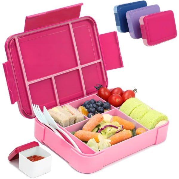 Bento Box Lunchlåda för vuxna, med 6 fack bestick, Lunchable-behållare lämplig för mikrovågsugn diskmaskin pink