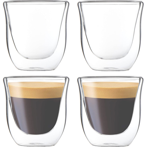 4 Pakke 80ML Espressokopper, Dobbeltvegget Termoisolert Espressokopper, Glass Kaffe Kopper