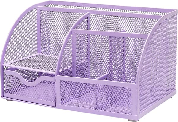 Skrivebordsorganisator/Net Skrivebords Caddy/Blyantholder Multifunktionel med 7 Rum - Lys lilla