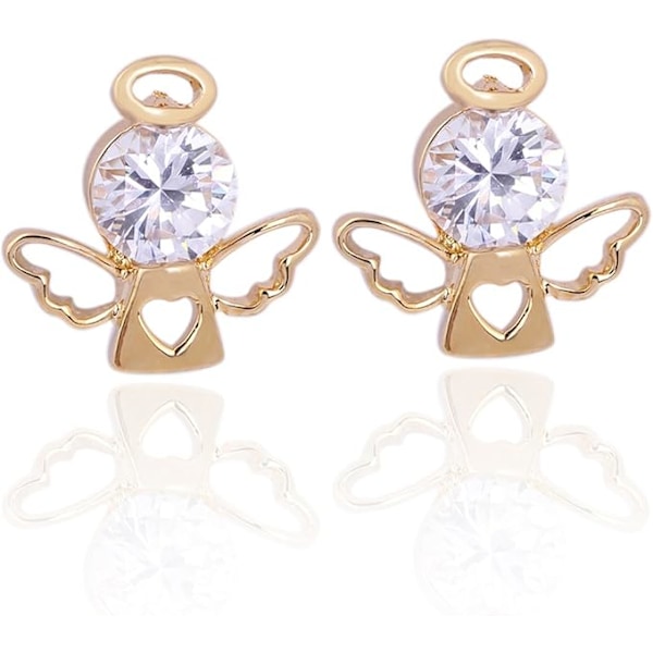 Forgyldte Charm Grøn Rundt Slibet Cubic Zirconia Lykkeengel Design Mini Post Stud Øreringe