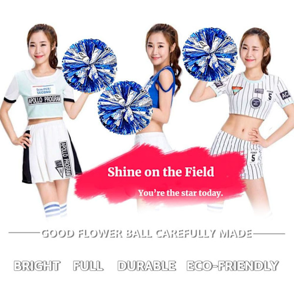 4 stk. metalliske folie cheerleader pom poms, premium cheerleader pom poms kit, jubel håndblomster 9,8 tommer