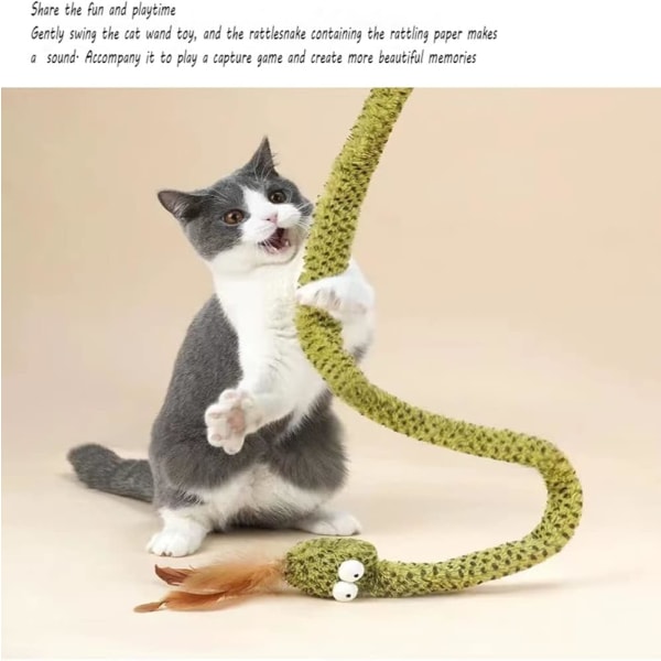 Katt leksaker för inomhuskatter fjäderleksaker, 1 st skallerorm interaktiv rolig katt leksak elasticitet trollspö kattunge leksaker