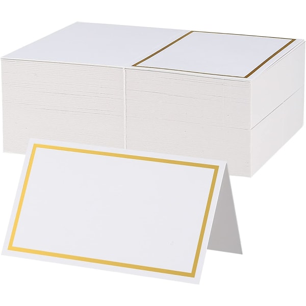 100 Count bordsplaceringskort, vita tomma tältkort visitkort med guldfoliekant för bröllopsmottagning Event dukning