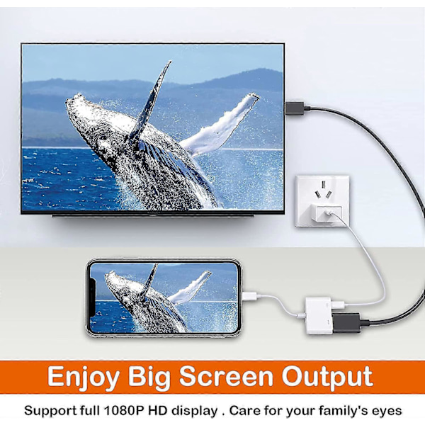 HDMI-adapter för iPhone till TV, 1080p Digital AV-adapter kompatibel med iPhone och iPad (Måste vara ansluten till ström)
