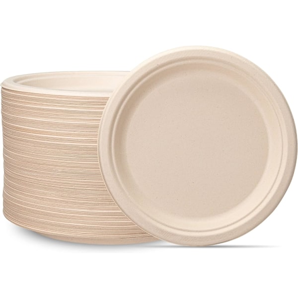 Compostable 9 inch Heavy-Duty Plates [125 Pack] Eco-Friendly Disposable Sugarcane Paper Plates - Brown Unbleached