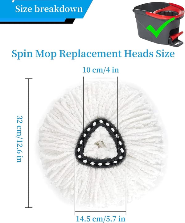 3-pak moppehoveder, kompatible med Vileda, 2-i-1 Turbo moppehoveder, mikrofiber spinmoppe-refiller (hvid)
