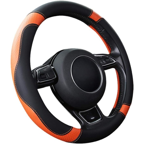 Car Steering Wheel Cover Universal Microfiber Leather Steering Wheel Covers 37-38cm / 15" Non-Slip Breathable Durable (Orange)