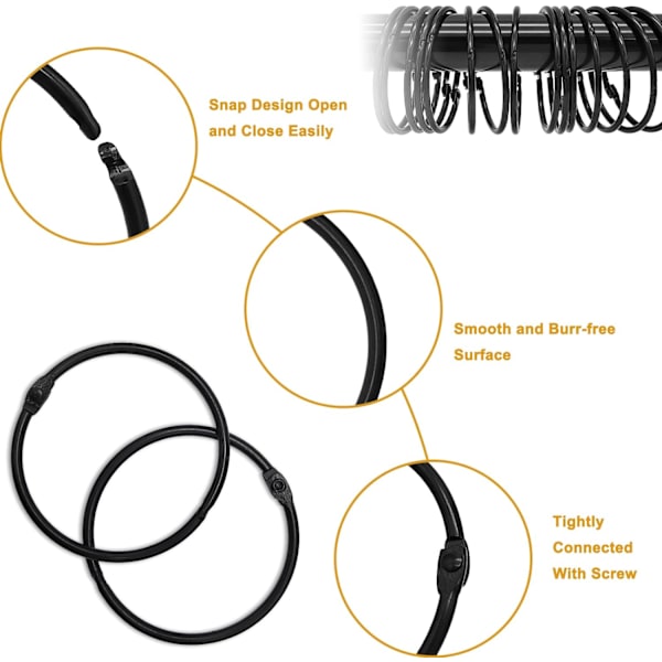 Bruseforhængskroge Ringe, Bruseforhængsringe til Brusebadsbruserstang, Snap Joint Design black