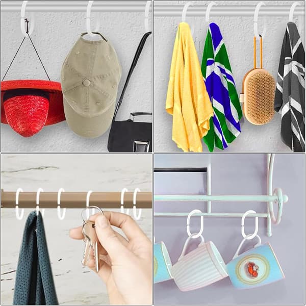 24-pack Duschdraperiringar i Plast - Krokar med Tyst Glid C-Formad Design, Kraftiga & Snabb Snäppinstallation (Vit)