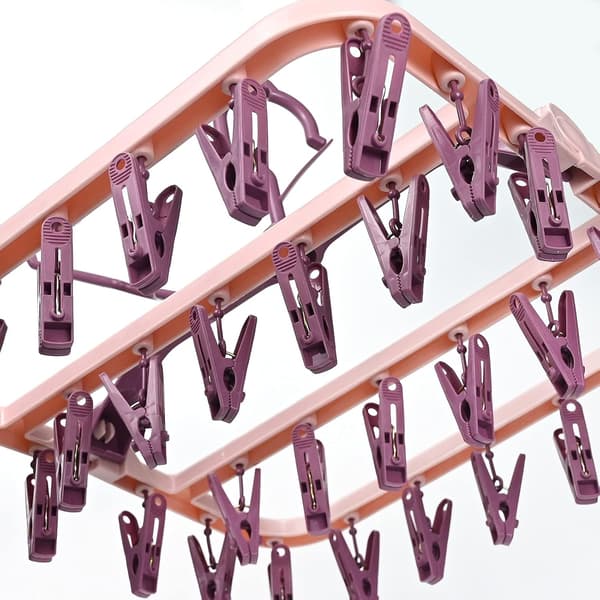 Sock Drying Rack, Hängande Torkställ med 32 Vindtäta Spikar, Fällbart Underkläder Sock Drying Rack för Strumpor, Underkläder, Handdukar (Rosa)