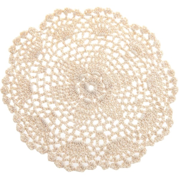 Käsinkudotut puuvillaiset virkatut aluslautaset pitsi pöytätabletit, noin 20 cm, 4 kappaletta (beige)