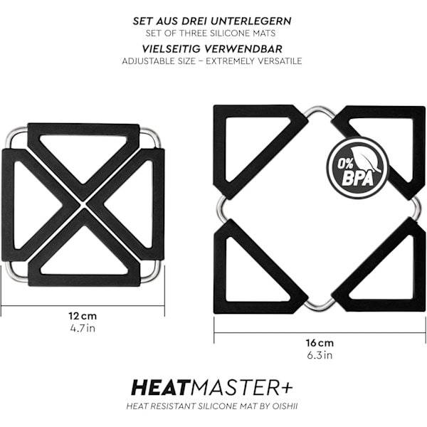 Hopfällbara grytunderlägg i 3-pack, metalldesign, värmetåliga
