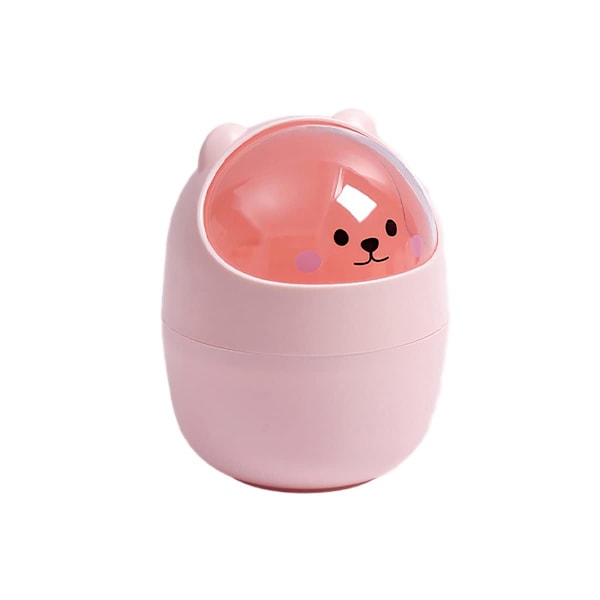 Skrivbords papperskorg, mini bänkskiva förvaringsbehållare för skräp, söt björnformad papperskorg 4L, rosa, 28x15,5 cm
