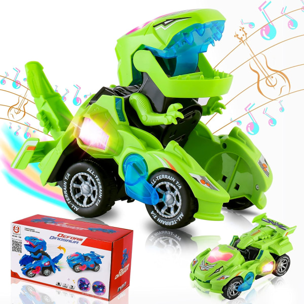 Transforming Dinosaur Car Leksaker, Transforming Dinosaur LED Car med ljus och musik
