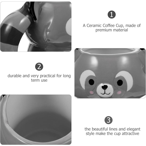 Söt keramisk kaffemugg 3D tvättbjörn mugg tekopp handmålad