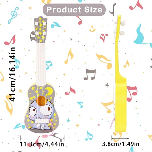 41cm Barn Gitarr, Mini Gitarr, Ukulele, Leksaksgitarr med 4 Strängar och Stämplockar, Musikleksak för Barn (Färgglada Dinosaurier)